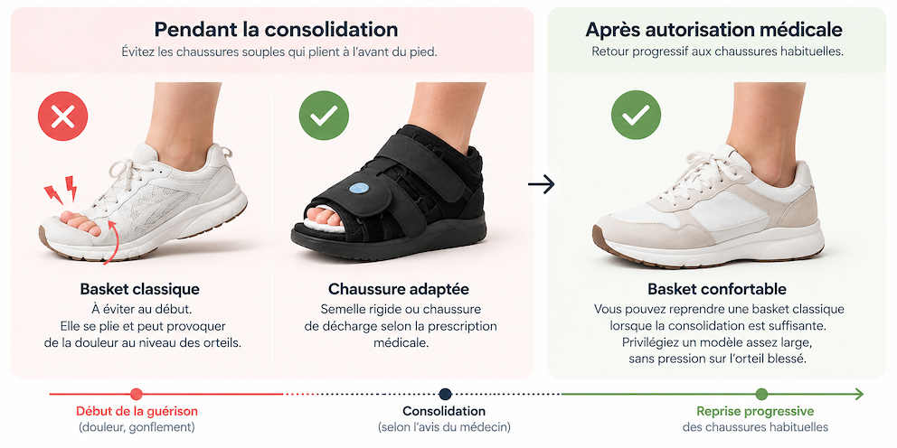 Chaussures adaptées après fracture d’orteil